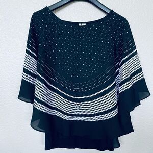 Elle Draped Overlay Layered Print Flowy Blouse Top XS